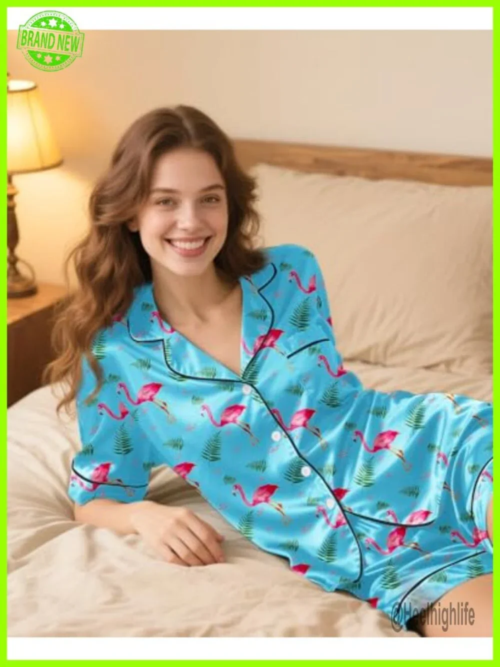 Silky Pajama Set Short Sleeve Button Down Satin Sleepwear Lounge Set